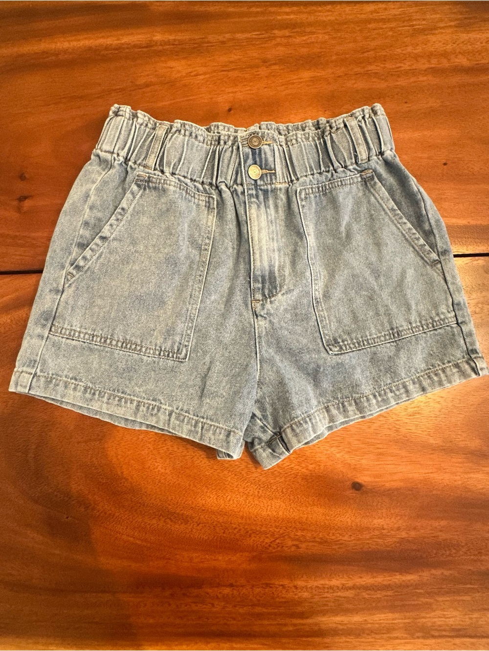 WishList Elastic Waist High-Rise Washed Denim Shorts - Light Blue Medium